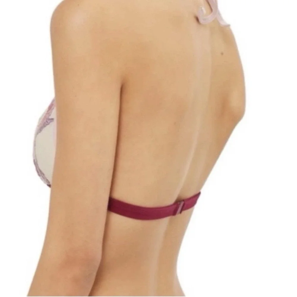 Topshop Embroidered Floral Bikini Top Size 4‎ Pink Halter Swimwear Y2K FairyCore